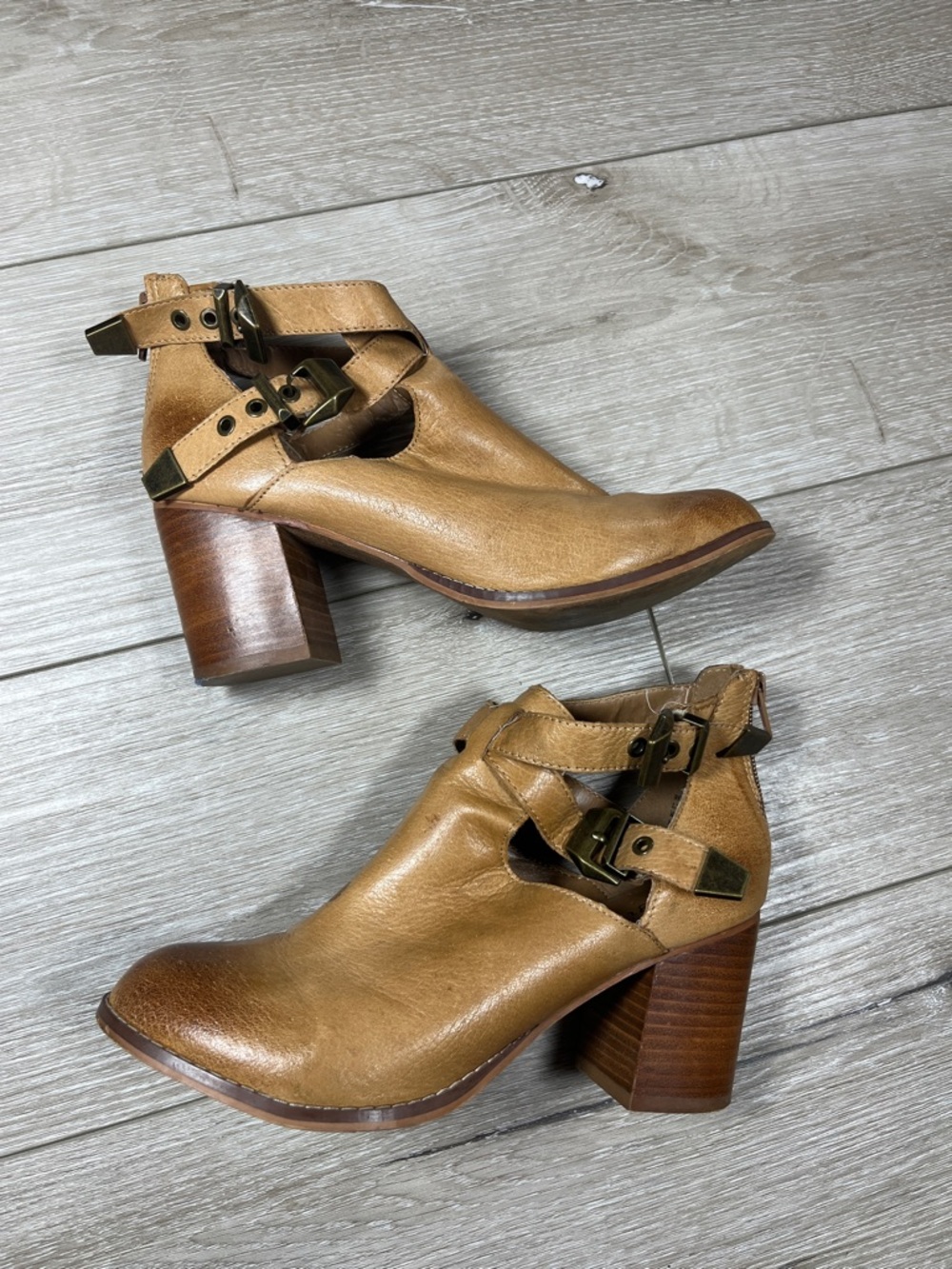 Zigi Soho Cognac Cutout Ankle Booties with Buckle Accent